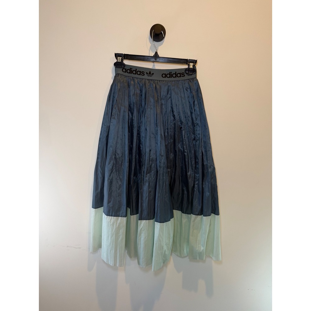 Adidas Originals Women Pleated Midi Skirt Teal Mint Green Colorblock Logo XS